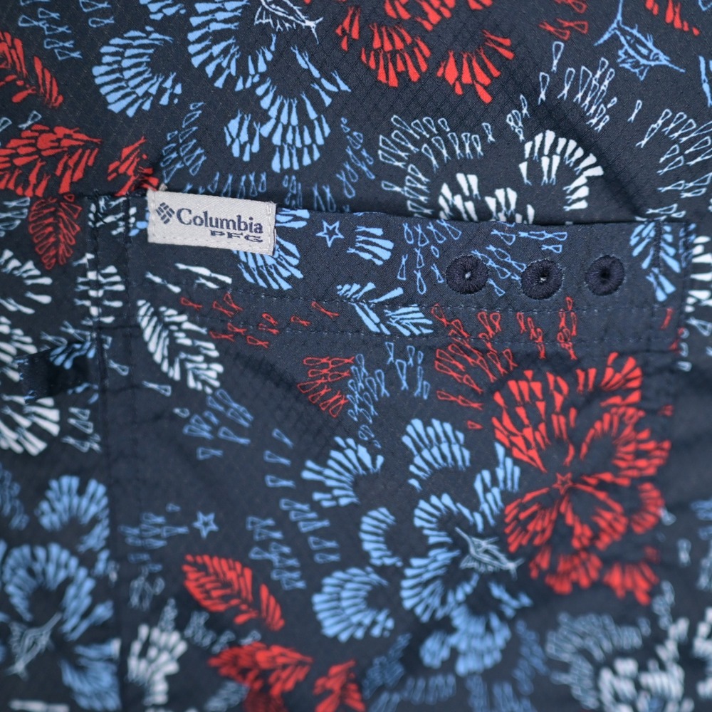 Columbia PFG Mens XL Super Slack Tide shirt Blue Red 4th of July Patriotic - Picture 6 of 9